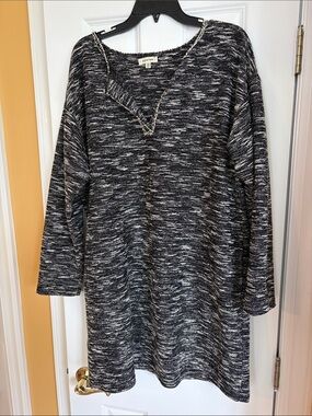 Max Studio Black & White Marled Long Sleeve Dress